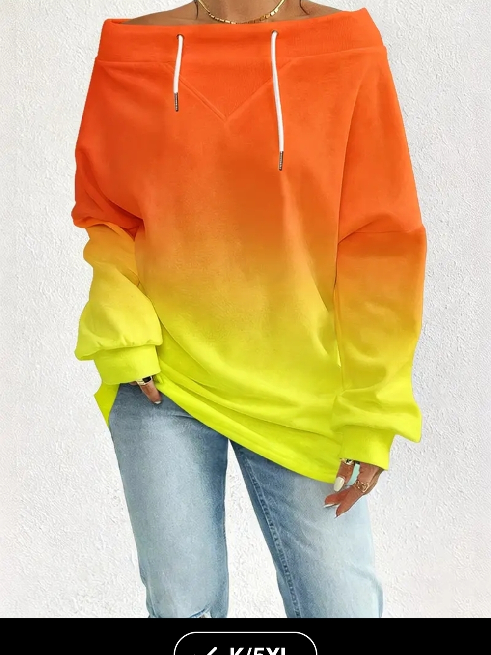 Off-Shoulder Ombre Sweatshirt Top in Orange and Yellow